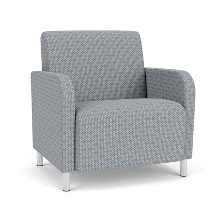 Lesro Siena Lounge Reception Wide Guest Chair, Brushed Steel, RS Fog Upholstery SN1201